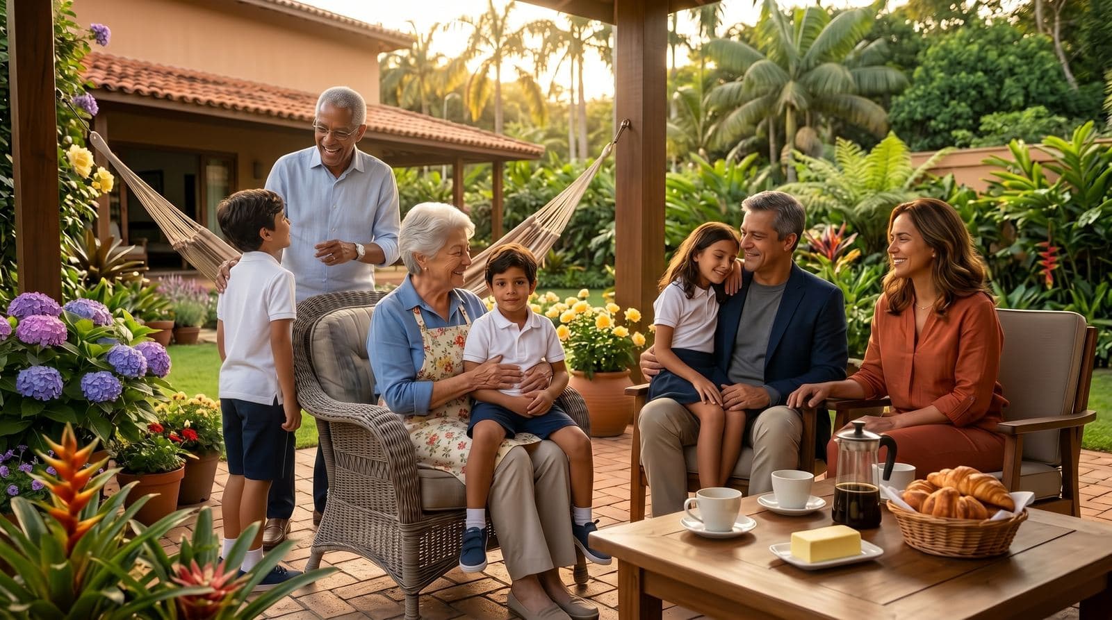 Família reunida multigeracional na casa dos avós